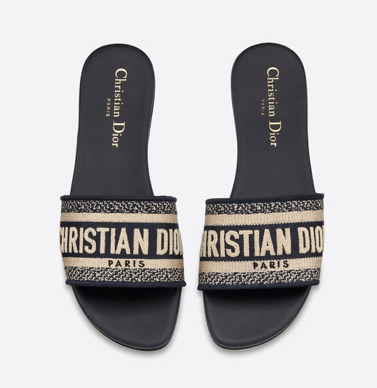 Christian Dior Deep Blue Dway Slide Cotton Embroidery - ROOYAS