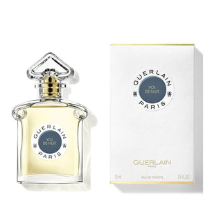 Guerlain Vol De Nuit perfume bottle and packaging on a white background