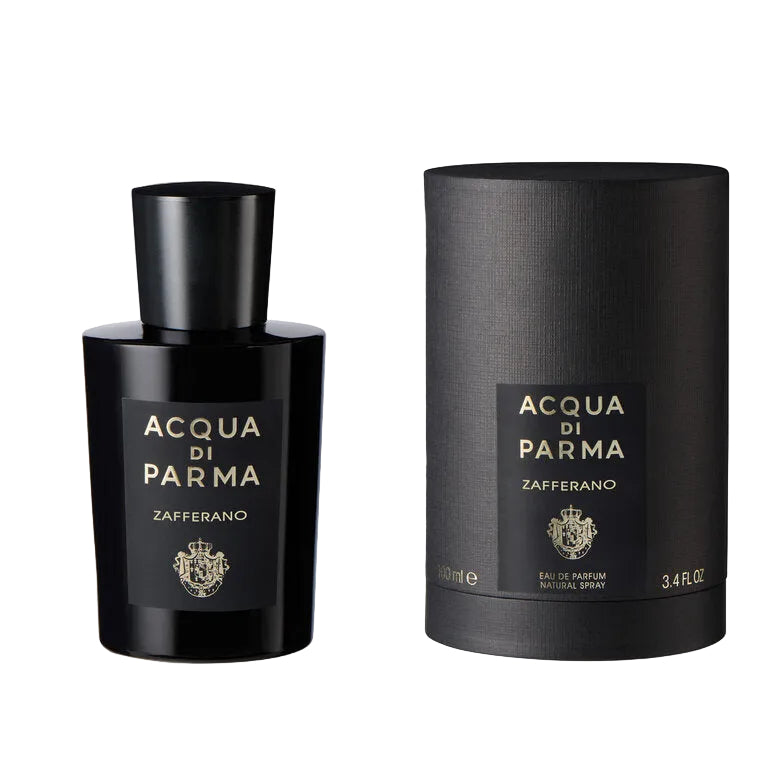 Acqua di Parma Zafferano perfume bottle and packaging on a white background