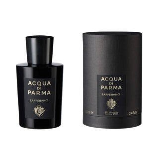 Acqua di Parma Zafferano perfume bottle and packaging on a white background