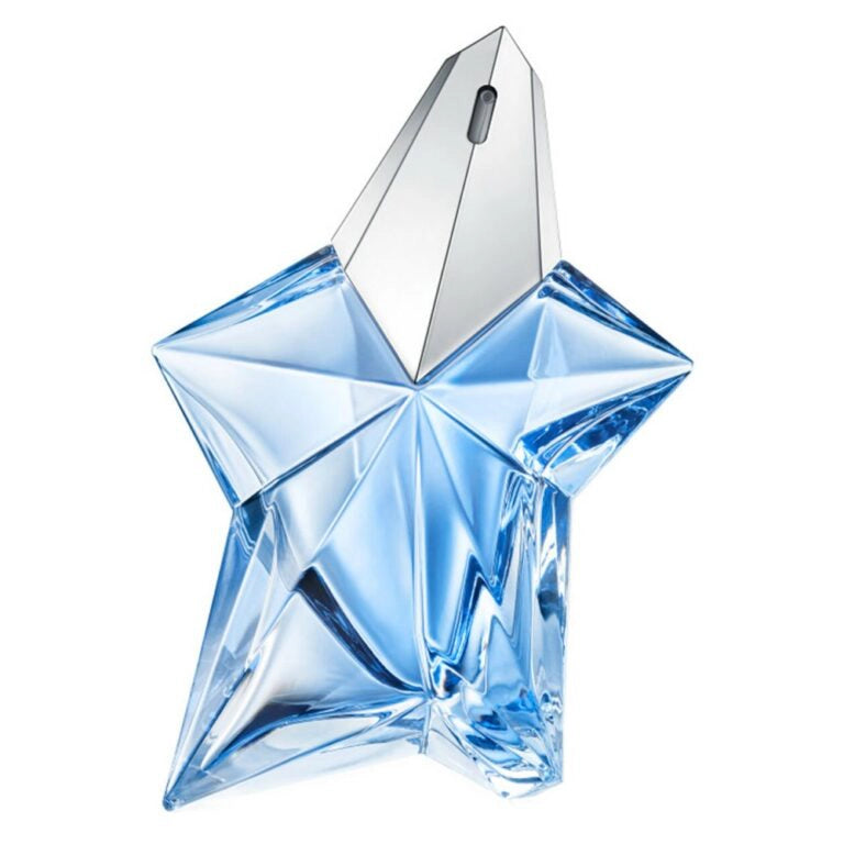 Star-shaped blue perfume bottle on a white background