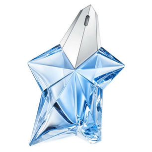 Star-shaped blue perfume bottle on a white background