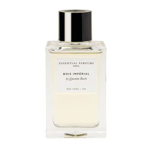 Perfume bottle labeled 'Bois Imperial' by Essential Parfums on a white background