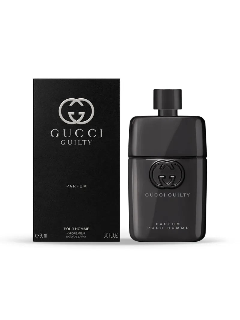 Gucci Guilty Parfum bottle and packaging on a white background