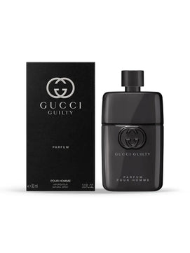 Gucci Guilty Parfum bottle and packaging on a white background