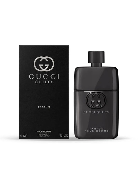 Gucci Guilty Parfum bottle and packaging on a white background