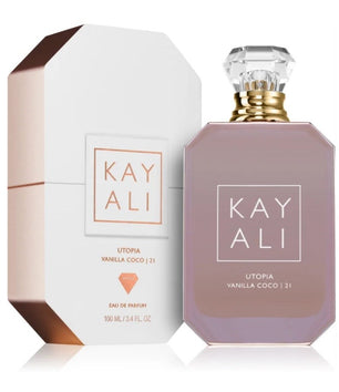 Kay Ali Utopia Vanilla Coco perfume bottle and packaging on a white background