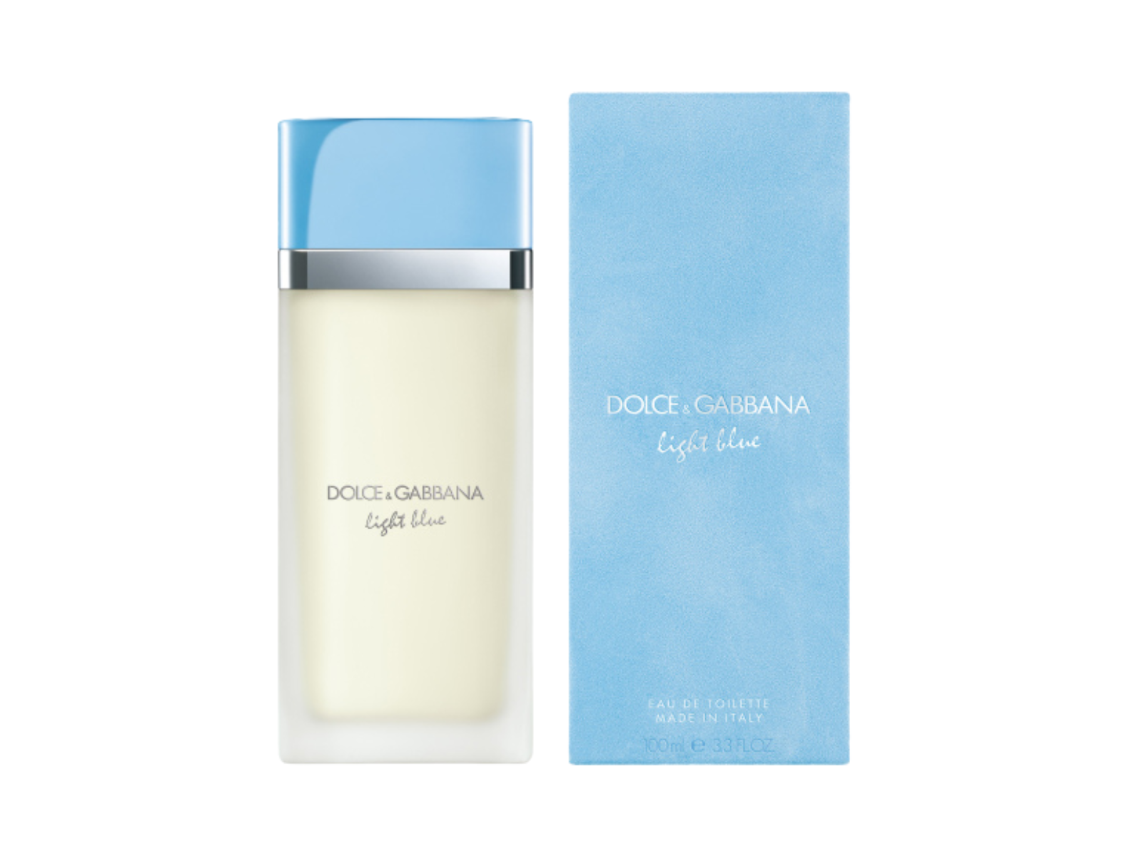 Dolce & Gabbana Light Blue perfume bottle and packaging on a white background