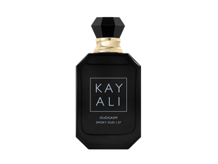 Black perfume bottle with 'KAY ALI' branding on a white background