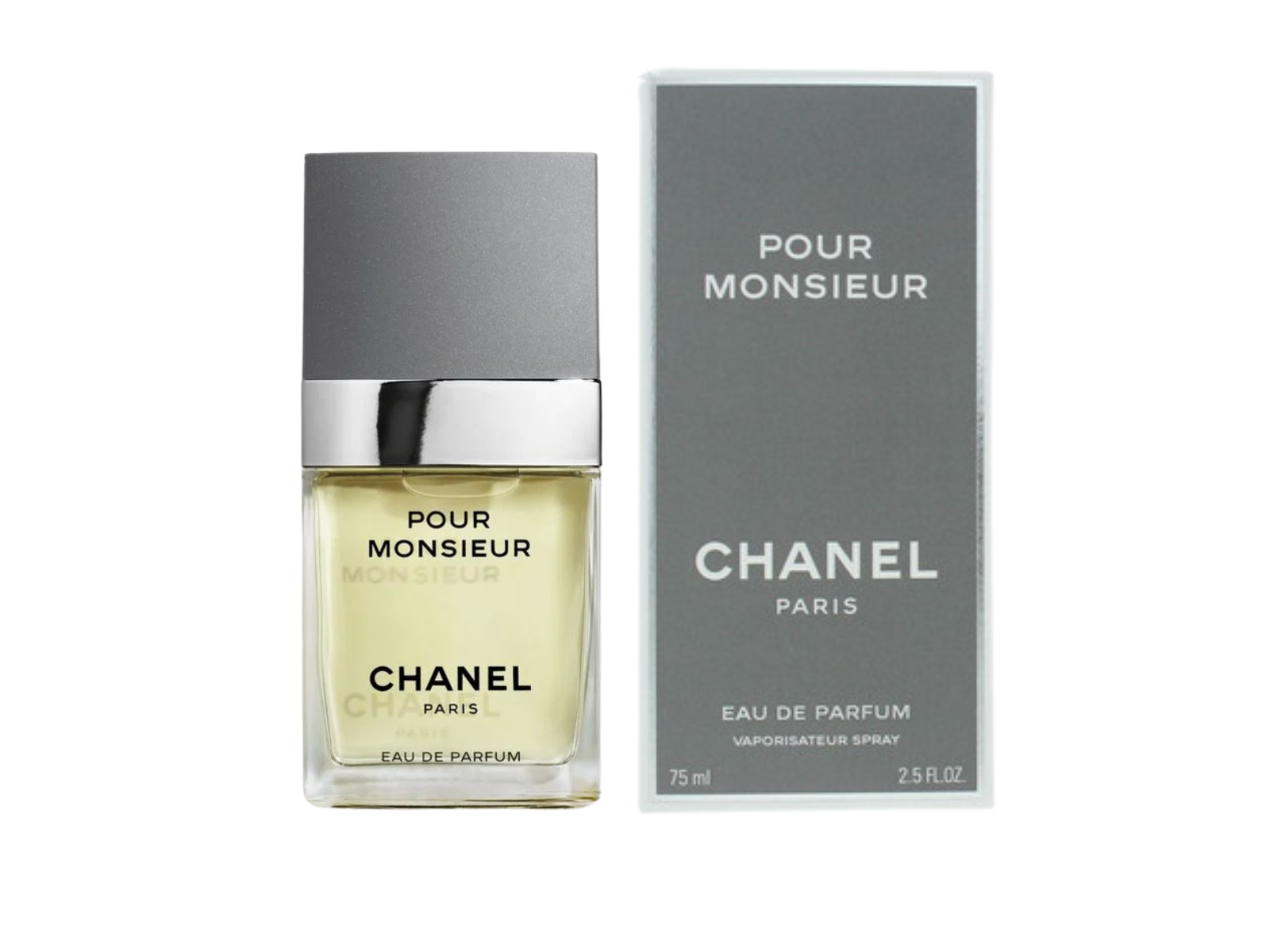 Chanel Pour Monsieur perfume bottle and packaging on a white background