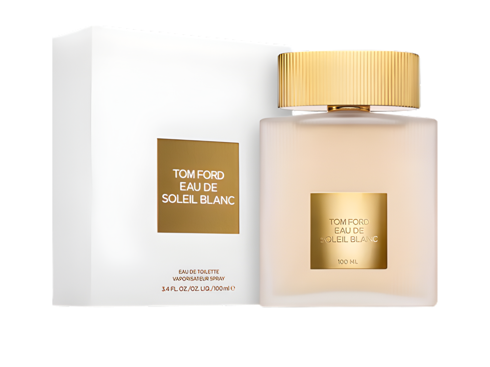 Tom Ford Eau de Soleil Blanc perfume bottle and packaging on a white background
