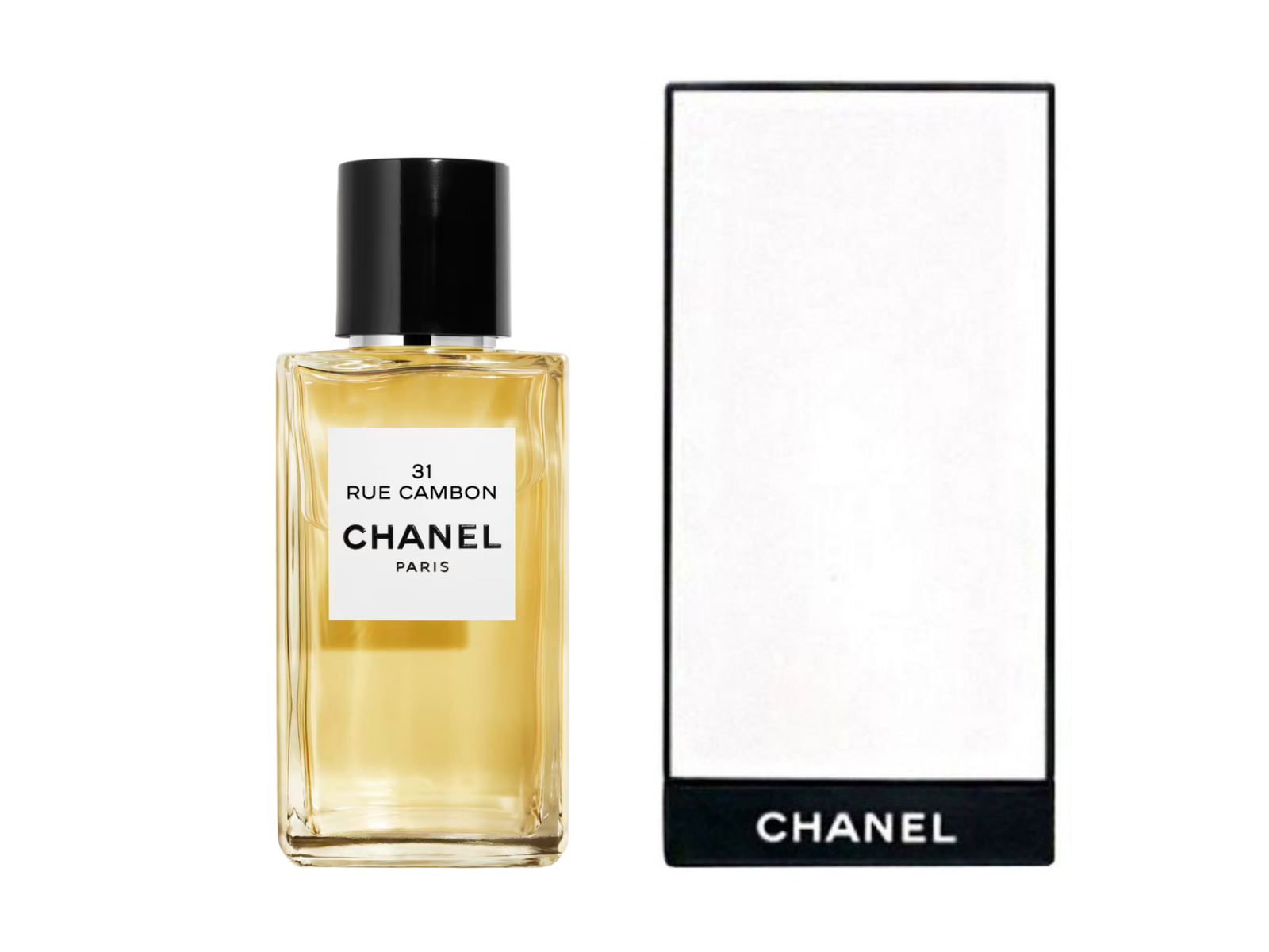 Chanel perfume bottle with packaging on a white background
