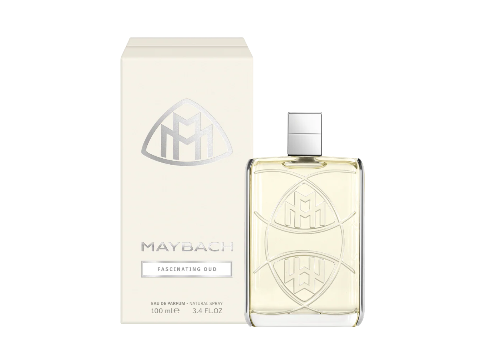 Maybach perfume bottle and packaging on a white background
