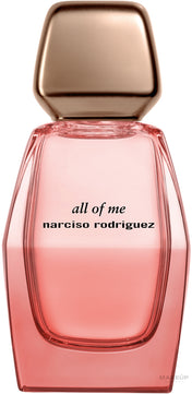 Narciso Rodriguez 'All of Me' perfume bottle with pink body and gold cap on a white background