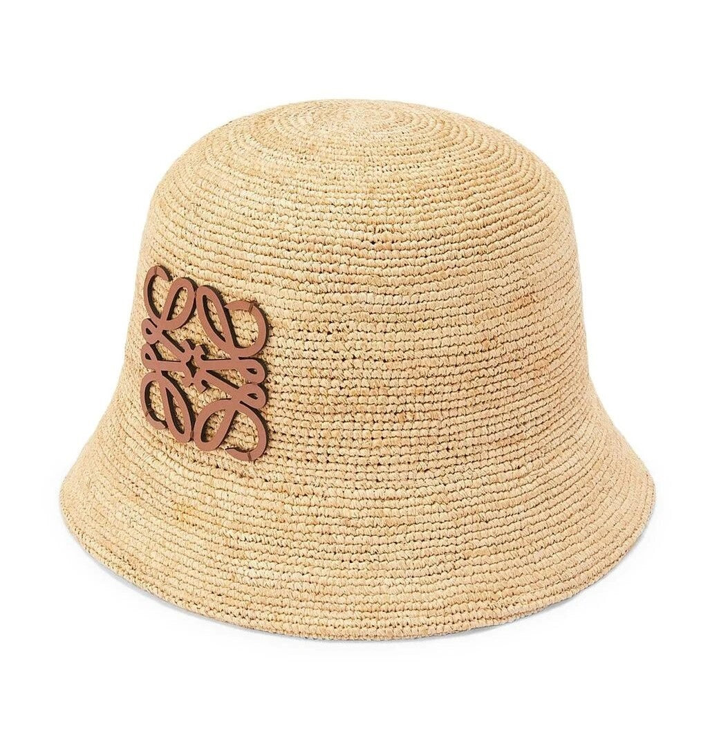 LOEWE Leather Trimmed Raffia Bucket Hat