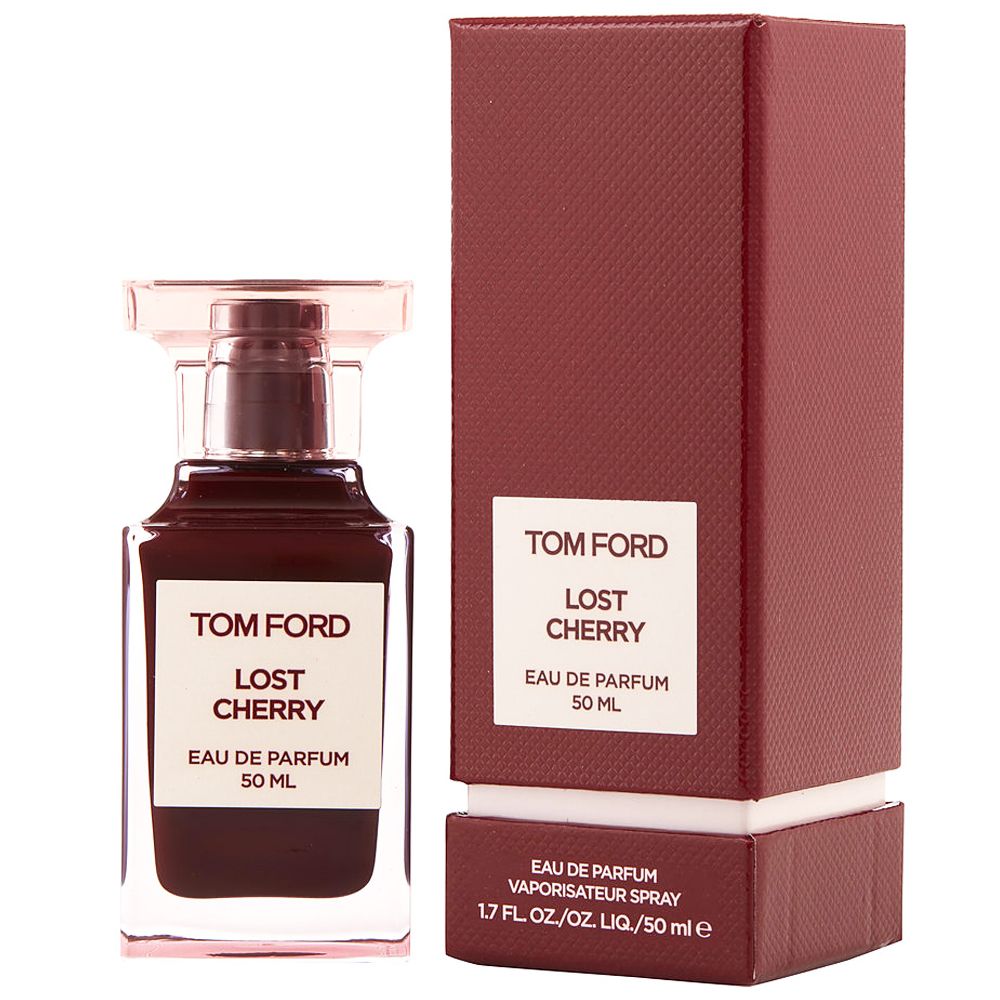 Tom Ford Lost Cherry perfume bottle and packaging on a white background