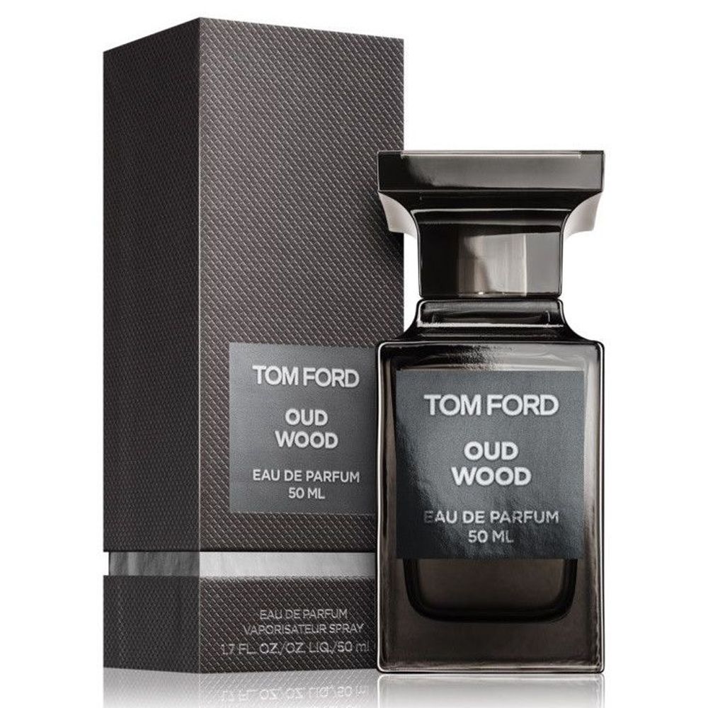Tom Ford Oud Wood perfume bottle and packaging on a white background