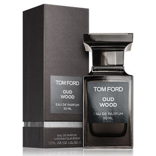 Tom Ford Oud Wood perfume bottle and packaging on a white background
