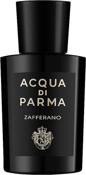 Black Acqua di Parma Zafferano perfume bottle on a white background