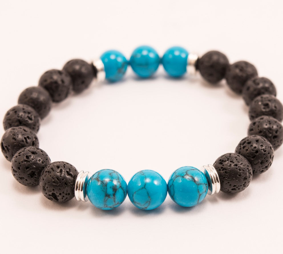 turquoise & lava natural  stone bracelet - ROOYAS