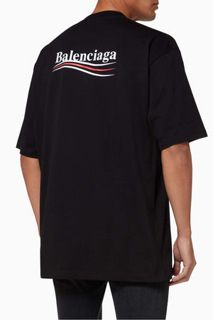 Balenciaga Political Campaign Large Fit Vintage Jersey T-Shirt in Black