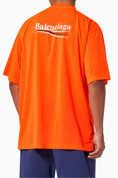 Balenciaga Political Campaign Large Fit T-Shirt in Vintage Jersey in Orange