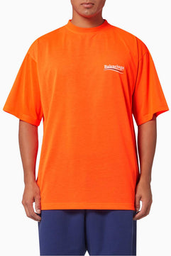 Balenciaga Political Campaign Large Fit T-Shirt in Vintage Jersey in Orange