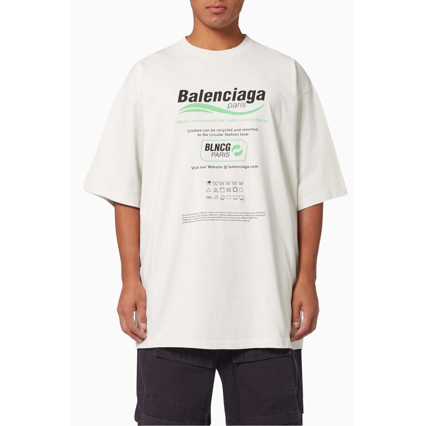 Balenciaga Dry Cleaning - Large Fit T-shirt من جيرسي عضوي عتيق باللون الأبيض