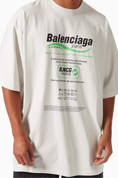 Balenciaga Dry Cleaning - Large Fit T-shirt من جيرسي عضوي عتيق باللون الأبيض