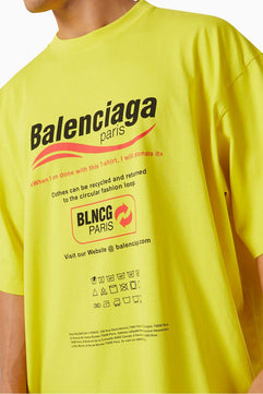 Balenciaga Dry Cleaning - Large Fit T-shirt من جيرسي عضوي عتيق باللون الأصفر