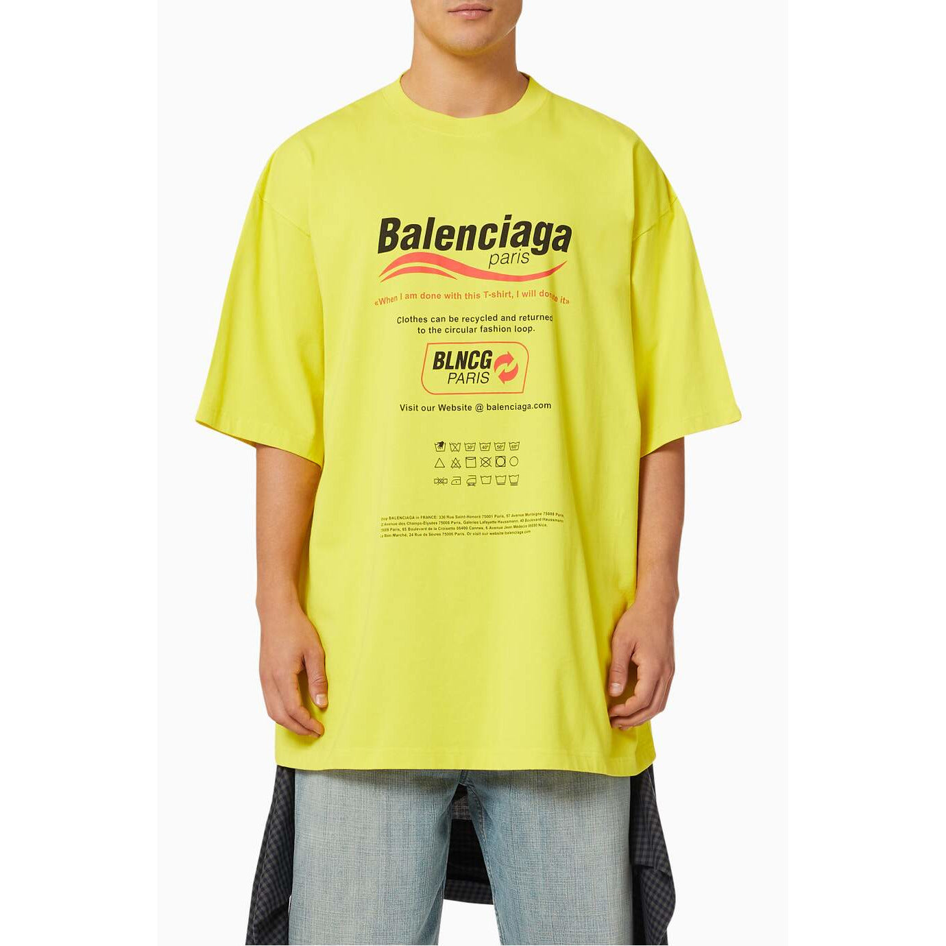 Balenciaga Dry Cleaning - Large Fit T-shirt من جيرسي عضوي عتيق باللون الأصفر