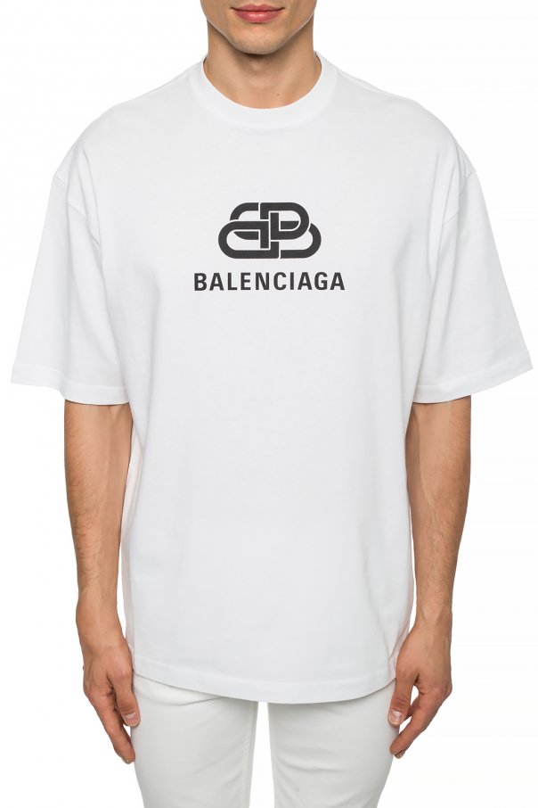 تيشيرت Balenciaga BB Logo باللون الأبيض