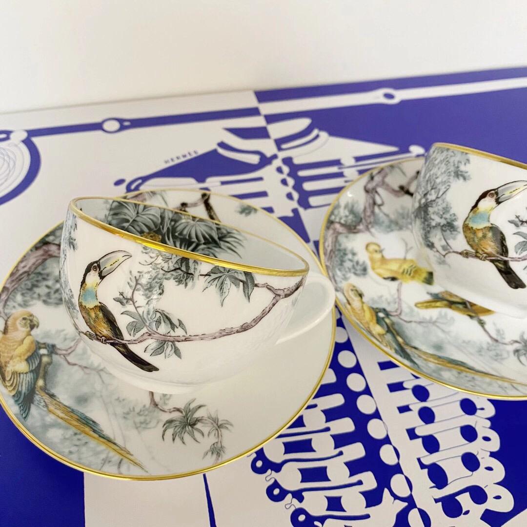 Hermes Carnets D' Equateur Birds Set of 2 Tea Cup & Saucer