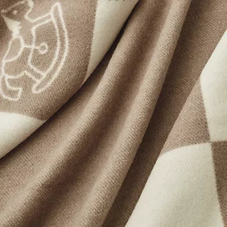 Hermes Wool Cashmere Adada Avalon Blanket Noisette Moyen White