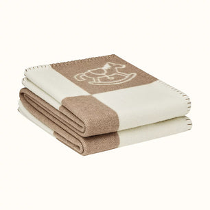 Hermes Wool Cashmere Adada Avalon Blanket Noisette Moyen White