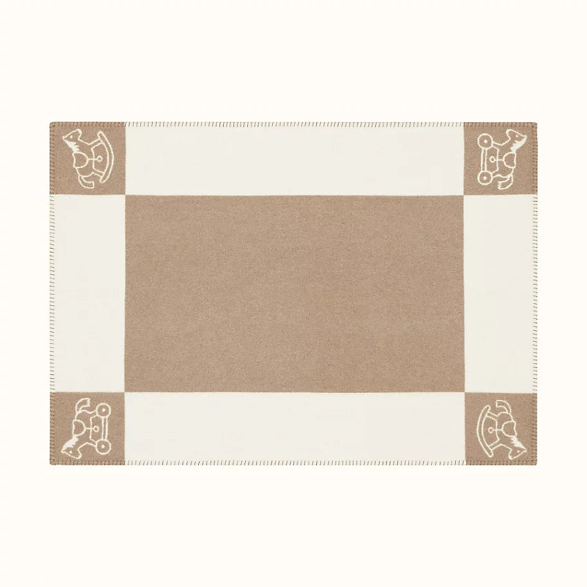 Hermes Wool Cashmere Adada Avalon Blanket Noisette Moyen White