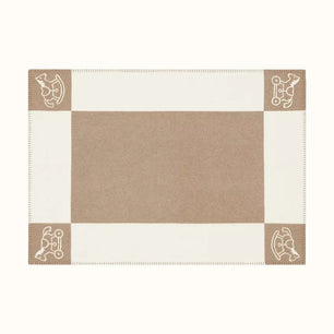 Hermes Wool Cashmere Adada Avalon Blanket Noisette Moyen White