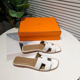 Hermes Women White Oran Sandal - ROOYAS