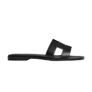 Hermes Oran Sandal Noir Piqures Ecrues