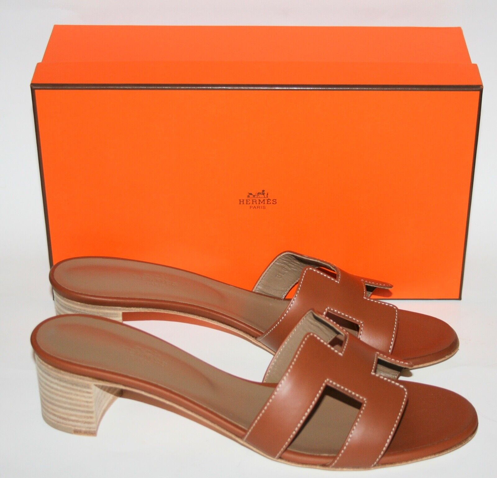 Hermes Oran Oasis H Sandals Heels Classic Gold Brown